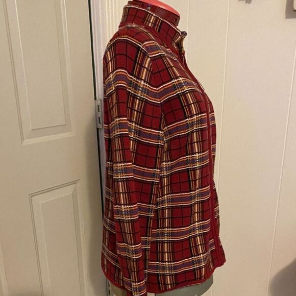 Christopher & Banks Plaid Zip Up 100% Cotton Jacket Women Size L - Picture 3 of 8